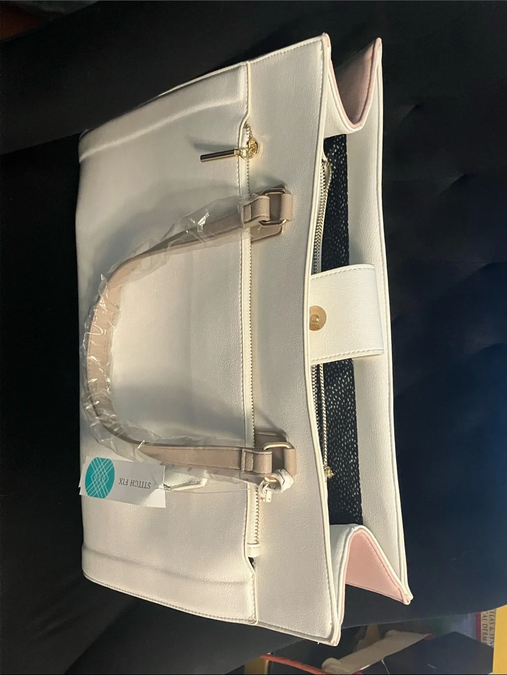 41 Hawthorn White Tote Laptop Bag with Pink Trim